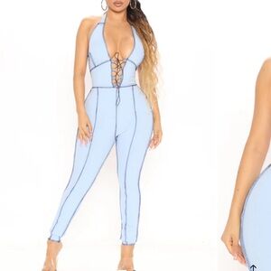 Fashion Nova Light‎ Blue Halter Jumpsuit